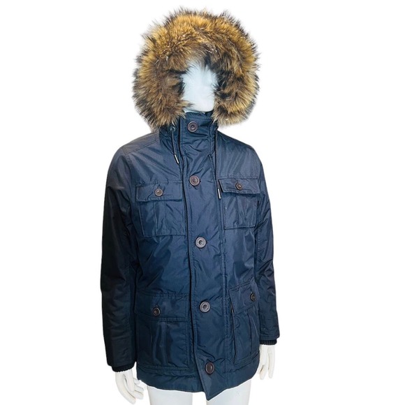 New Abercrombie Fitch Ultra Parka Sherpa Coat Size Small Navy Blue Jacket